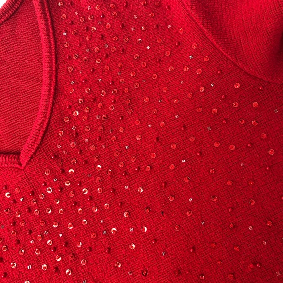 Avenue Women’s Red VNeck Sweater w/ Sequin & Beads - Picture 9 of 9